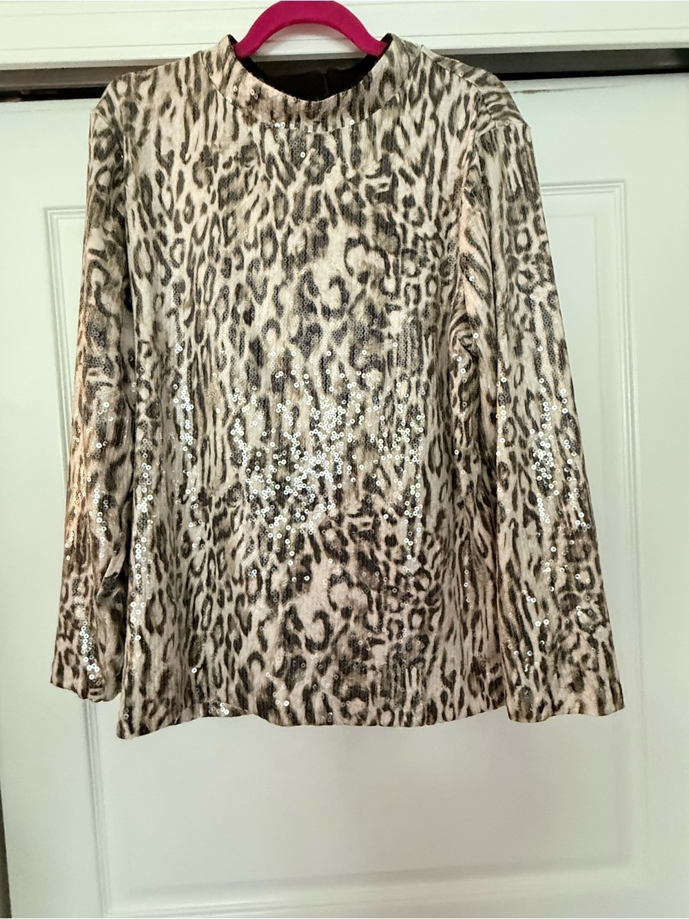 Chico’s Like New Leopard Print Sequin Long-Sleeve Top